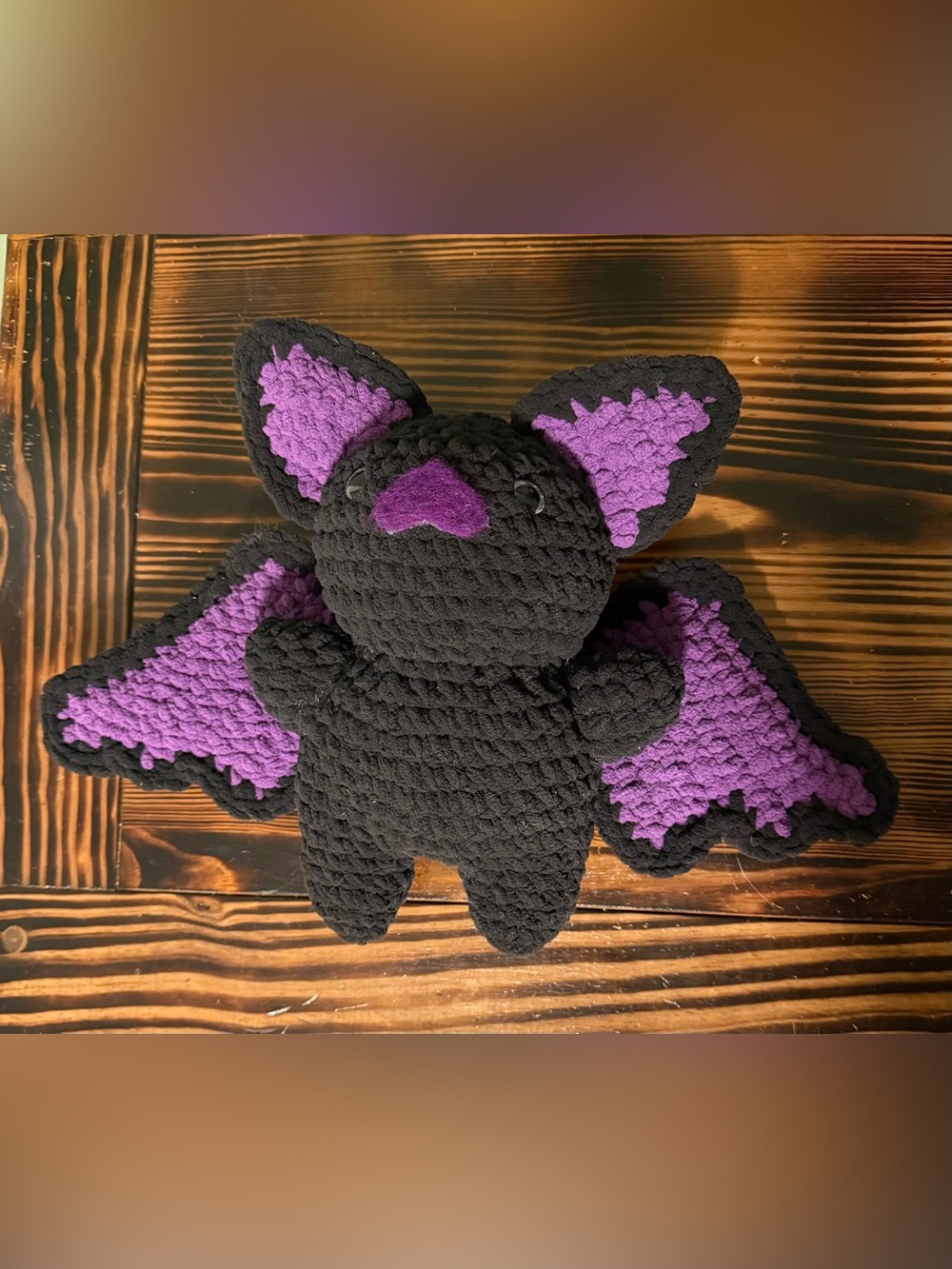Handmade Crochet Plush Black and Purple Bat Stuffed Toy